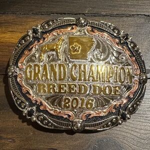 Grand Champion Breed Doe 2016 Decorative Western Belt Buckle - Gold & Silver